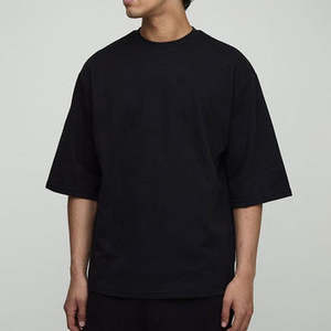 T-shirt ample et court en coton épais 100 % avec col montant et épaules tombantes - Product Image 1