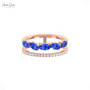 Anillo de Oro Sólido de 14K Hecho a Mano con Diseño de Vástago Dividido Paralelo y Gema de Tanzanita Natural de 1.1CTW, Anillo Apilable con Diamantes, Joyería para Fiestas - Product Image 3