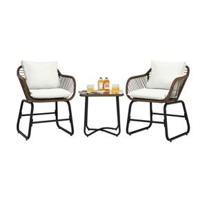 Ensemble bistrot 3 pièces en rotin pour patio avec coussins et table en verre pour les fêtes de jardin - Product Image 2