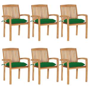Ensemble de 6 chaises de patio en teck naturel, polyester vert solide, meubles d'extérieur durables - Product Image 1