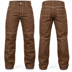 Pantalon de travail en coton marron unisexe, poches cargo utilitaires, anti-plis, évacuation de l'humidité - Product Image 1