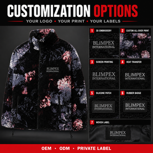 OEM Custom Unisex Floral <b>Sherpa</b> <b>Fleece</b> Jacket High Pile Full Zip Winter Outerwear Private Label Direct from Factory Blimpex - Product Image 5