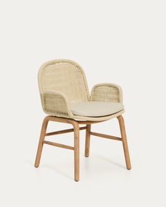 Chaise de salle à manger scandinave moderne en rotin avec pieds en bois et assise en lin rembourrée, mobilier pour la maison - Product Image 1