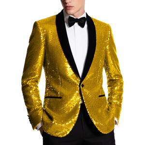 <b>Sequin</b> Single Breasted Slim Fit Plus Size Men's Blazer <b>Jacket</b> Polyester/Cotton Velour Customized Color Casual American Style - Product Image 1