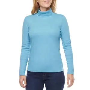 Women Turtle neck Long Sleeve T-Shirt 100% Cotton 160 GSM Single jersey Long women Tee