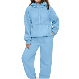 Ensemble de survêtement beige pour enfants, sweat à capuche et pantalon de jogging décontracté unisexe, coupe ample, collection automne-hiver - Product Image 5