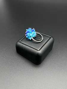Anillo Ajustable Ojo de Gato Azul Brillante, Hecho a Mano, Chapado en Rodio, Anillo de Moda, Regalo para Mujer - Product Image 3