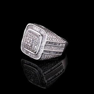 Diamond Baguette Cluster <b>Ring</b> Iced Out <b>Mens</b> Statement <b>Ring</b> Luxury Wedding Anniversary Gold Silver Jewelry Gift - Product Image 5