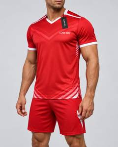 Ensemble de maillot de football rouge pour homme CLAW INTL, col en V, manches courtes, imprimé géométrique, uniforme - Product Image 2