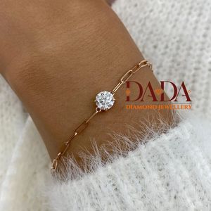 Bracelet solitaire rond contemporain en diamant de laboratoire pour femme, bijoux fins, bracelet chaîne minimaliste - Product Image 3