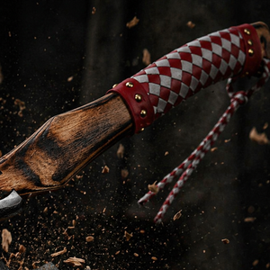 UMAR FAROOQ Custom Handmade Industrial Grade <b>Viking</b> <b>Axe</b> Flat Backed Damascus Steel Blade 16in Overall Length 3Lb Weight Leather - Product Image 2