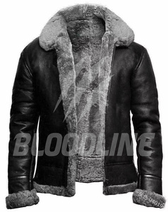 Veste en cuir noir pour homme BLOODLINE avec doublure en fausse fourrure marron, fermeture éclair, style motard, vêtement d'hiver - Product Image 6
