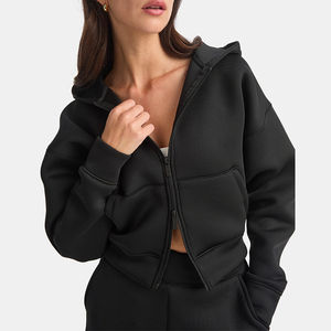 Conjunto Deportivo de Dos Piezas Negro para Mujer, Sudadera con Cierre y Pantalones Anchos, Logotipo Personalizado, OEM, Ropa Deportiva al por Mayor - Product Image 3