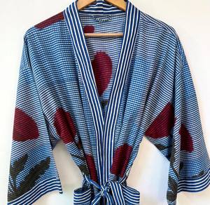 Bata Kimono de Algodón con Estampado Artesanal para Mujer, Cuello en V, Secado Rápido, Manga Larga, Estilo Indio, para Verano - Product Image 1