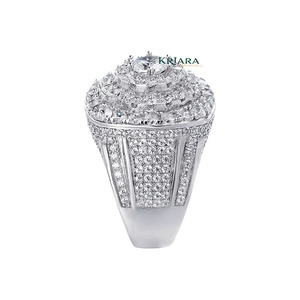 Bague de cocktail en moissanite pour femme, argent 925, taille brillant rond, sertissage pavé, style couronne de luxe, bague de fiançailles - Product Image 3