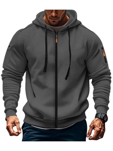 Men's Hooded Zip-Up Sweatshirt Solid Green Casual Regular Fit Knitted Polyester Breathable Autumn Wear 2027 - Product Image 5