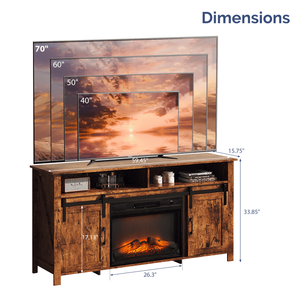 Soporte de TV de 58 pulgadas con diseño de puerta de granero envejecida para chimeneas de 23 pulgadas con riel deslizante, código 08275012 - Product Image 1