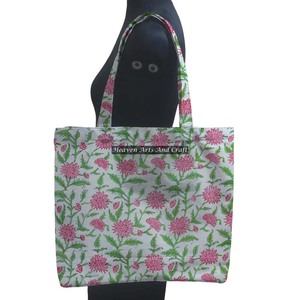 Main Bloc Floral Imprimé Indien À La Main Coton Carré Shopping Sac Fourre-Tout Femmes À La Main Sac Fourre-Tout - Product Image 1