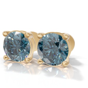 Heerani Jewels Natural Round <b>London</b> Bluet Topaz 925 Sterling Silver Classic Stud Vermeil Yellow Gold Unisex Earrings - Product Image 1