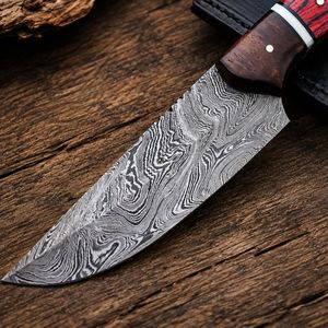 Couteau de chasse artisanal en acier Damas, personnalisé, pour le camping en plein air, manche en bois, étui en cuir, longueur totale de 12 pouces, lame à pointe clip. - Product Image 3