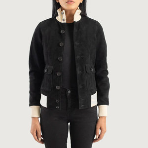 Luxury Women's Genuine Sheepskin Suede Short Biker <b>Jacket</b> Premium Black Suede <b>Jacket</b> for Women Soft Suede <b>Leather</b> with Zipper - Product Image 1