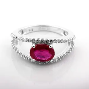 Delicate Design of Oval Ruby Red Color Gemstone in 925 Sterling Silver Ring for Ladies Silver Jewelry Made in India Women Jewels