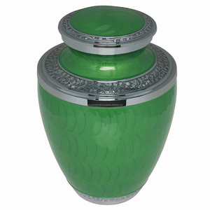 Urne funéraire verte et argentée élégante pour adultes Urne funéraire pour cendres humaines-Fabriqué à la main en laiton - Product Image 1
