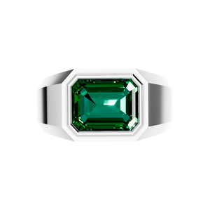 Luxury Unisex Solid White Gold Sterling <b>Silver</b> <b>Ring</b> <b>Emerald</b> Cut Bezel Set High Quality Lab Grown Gemstone Classic Anniversaries - Product Image 3