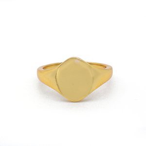 Anillo Minimalista de Latón con Baño de Oro de 18k, Anillo Ovalado Liso para el Dedo Anular, Anillo al por Mayor para Hombre - Product Image 1