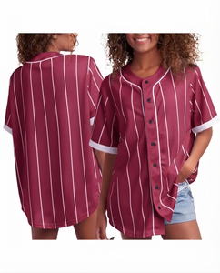 Custom Women's Pink Pinstripe <b>Baseball</b> Jersey Button Sportswear Short Sleeve Breathable V-neck Athletic Shirt Team Uniform Loose - Product Image 1