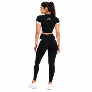 <b>Gym</b> Active Womens <b>Black</b> 2-Piece Spandex Seamless High Support <b>Gym</b> Activewear <b>Set</b> | Crop T-Shirt High-Waist Leggings Workout - Product Image 2