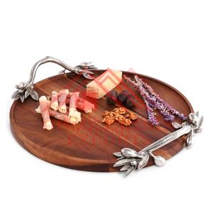 Acacia Wood Rectangle Serving <b>Tray</b> with Metal Leaf Handle for Home Hotels & Restaurant 2024 Best <b>Vanity</b> Wooden <b>Tray</b> ForTable Top - Product Image 6