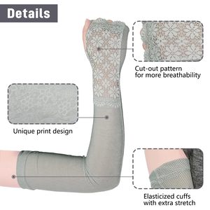 Mangas Protectoras Anti-UV para Mujer, Color Gris, con Ribete de Encaje, Elásticas, de Spandex y Nailon, para Actividades al Aire Libre - Product Image 6