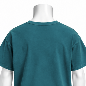 T-shirt délavé vert sarcelle avec poche poitrine, coupe ample et oversize, en coton délavé, manches courtes, style streetwear décontracté pour le quotidien - Product Image 4