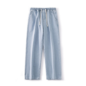 Barrel-Leg Denim <b>Jeans</b> Front Seam <b>Elasticated</b> Waistband Wholesale OEM Custom Bulk High Quality Factory For Men And Women - Product Image 3