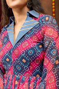 Ensemble 2 pièces pour femme : Blouse imprimée à manches longues et jupe plissée en jean, col chemise, tenue décontractée pour soirée - Product Image 4