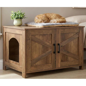 <b>Wood</b> <b>Cat</b> <b>House</b> Cabinet With Storage Doors And Pet Entry For Indoor <b>Cats</b> Living Room Furniture Classic Style - Product Image 5