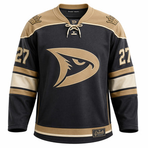 Maillot de hockey sur glace OEM personnalisé en gros, col lacé, broderie premium, noir et or, maillot de hockey rétro pour homme - Product Image 2