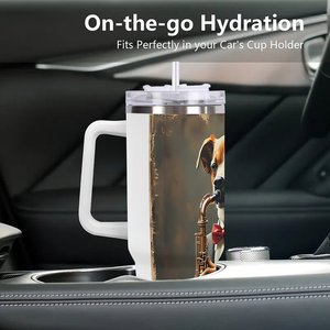 Stainless Steel Tumbler 40oz <b>Insulated</b> Travel <b>Mug</b> With Dog Saxophone Art Design - Product Image 3