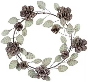 Couronne en métal rustique artistique avec détails de feuilles complexes pour la décoration de la porte d'entrée de la ferme, du mur, du jardin et de la cabane - Product Image 3