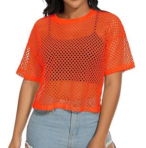Women's Sexy Club Solid Color T Shirts Mesh Tank <b>Top</b> Short Sleeve Customizable T-Shirt Fishnet Sheer Womens Tees Shirts - Product Image 1