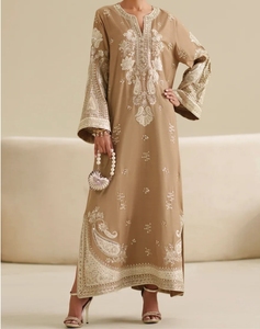 Robe longue maxi brodée à manches longues pour femmes, kaftan élégant pour les occasions spéciales, style indien pakistanais - Product Image 1