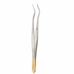 Pinzas quirúrgicas con mango dorado de acero inoxidable, anguladas, para algodón, pinzas de sujeción, instrumentos de precisión para implantes dentales y tejidos. - Product Image 1