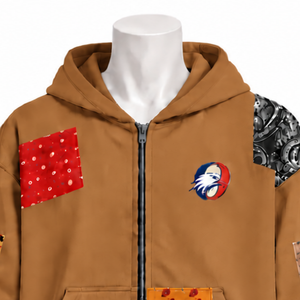 Camel <b>Winter</b> <b>Fleece</b> Tapestry Patchwork Zip-Up Hoodie Oversized Printed Patch Hooded Sweatshirt Customizable Streetwear Jacket - Product Image 3