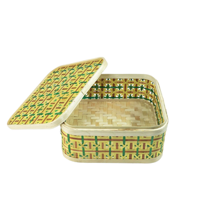 Square Rounded Bamboo Industrial Use <b>Gift</b> <b>Box</b> Geometric Woven Pattern <b>Gift</b> Basket Elegant Handcrafted Tea <b>Coffee</b> Storage <b>Box</b> - Product Image 4