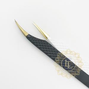 HERRAMIENTAS DE LASH DE LUJO, pinzas de aislamiento de acero inoxidable de dos estilos de alta calidad, extensión de pestañas, revestimiento de polvo blanco y negro dorado - Product Image 2