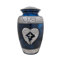 Urne funéraire en aluminium de style américain de 10 pouces, gravée avec un motif d'aile unique, biodégradable, personnalisable, vente en gros