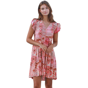 Vestido Mini Estampado para Mujer, Vestido de Moda con Cintura Fruncida - Product Image 1