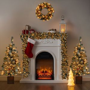 Set Natalizio Pre-Illuminato in 4 Pezzi con Luci LED Bianco Caldo, Ghirlanda e Corona Natalizia, Set di 2 Alberi per Decorazione Ingresso e Feste - Product Image 3
