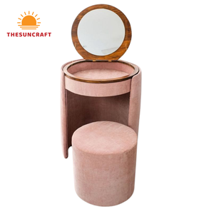 Bulk Supply Modern Girls <b>Makeup</b> Vanity - Oak Wood Corner Beauty Table with <b>Mirror</b> & Chair Set Promo - Product Image 2